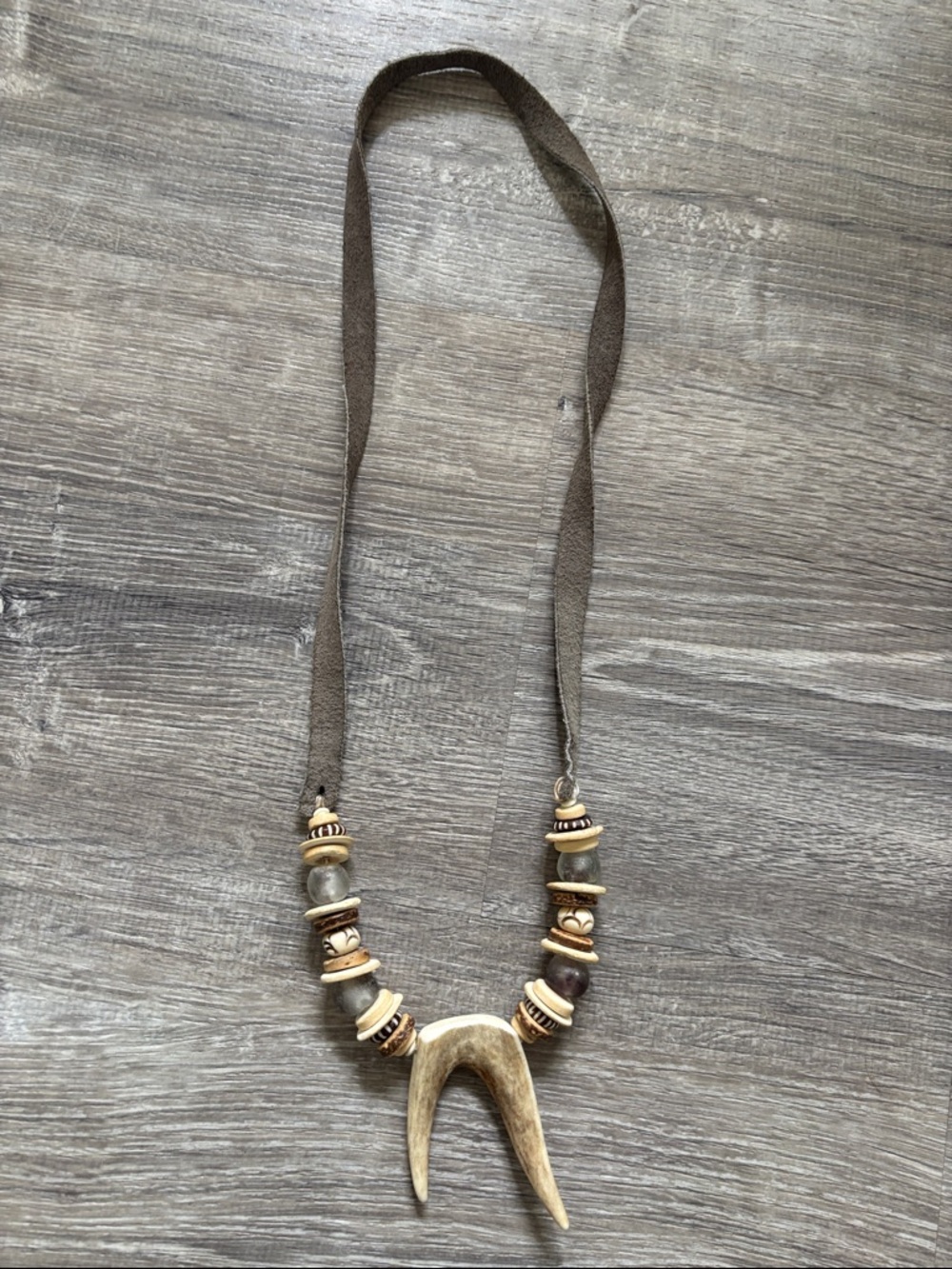 Handcrafted Brown Antler Pendant Necklace with Bead Accents